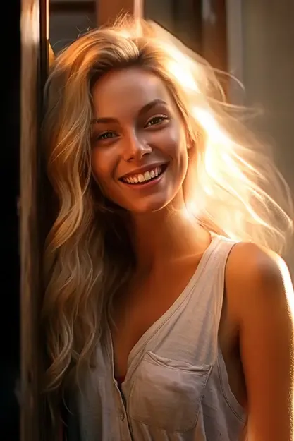 Beautiful blonde woman smiling with blond hair