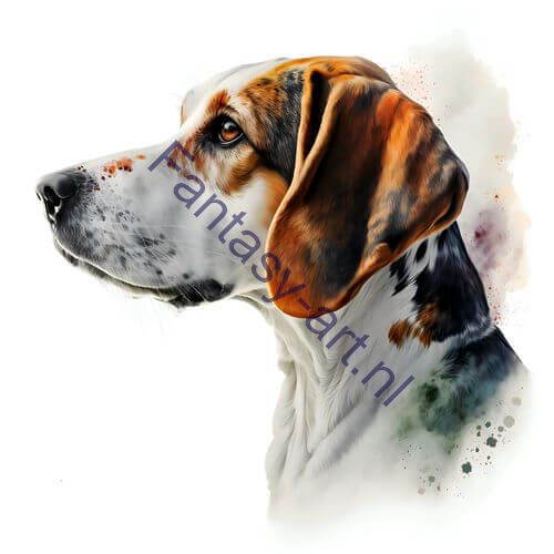 a close-up of an American Foxhound on a white background