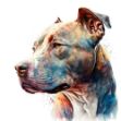 a close-up of an American Pit Bull Terrier on a white background, an airbrush painting