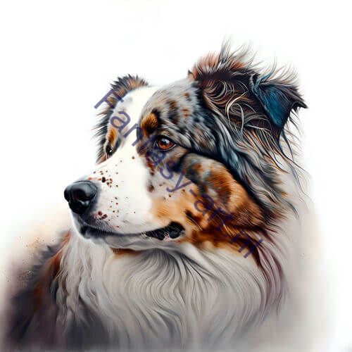  a close-up of an Australian Shepherd's face on a white background