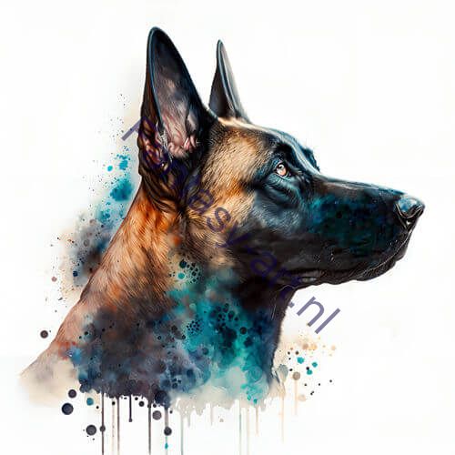  digital painting of a Belgian Malinois (Mechelse herder)