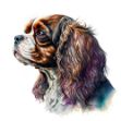 a close-up of a Cavalier King Charles Spaniel on a white background, an airbrush painting