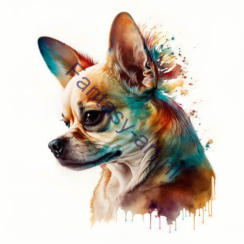 a close-up of a Chihuahua on a white background, an airbrush painting