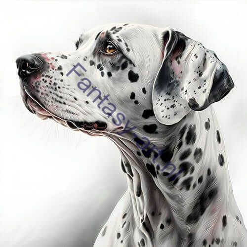 a close-up of a Dalmatian dog, a digital painting