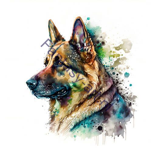 a watercolor painting of a german shepherd