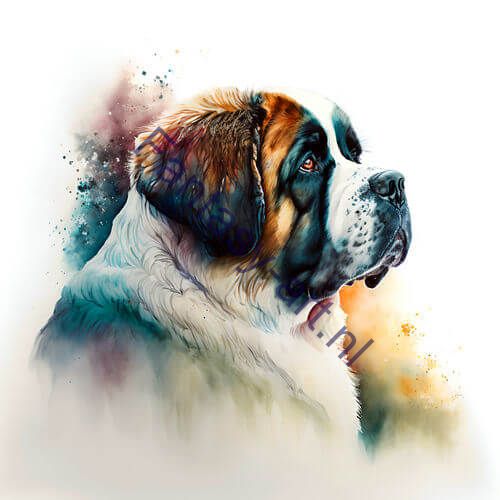 a close-up of a Saint Bernard on a white background, a digital painting