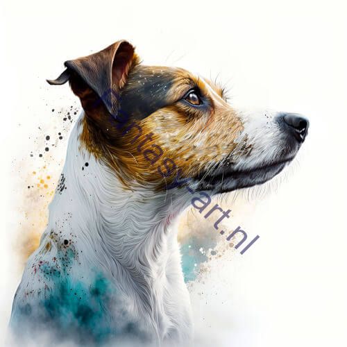 a close-up of a Jack Russell Terrier on a white background, an airbrush painting