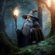 An illustration of a wizard holding a staff in a forest, created with ultra-realistic 3D techniques and full-color presentation