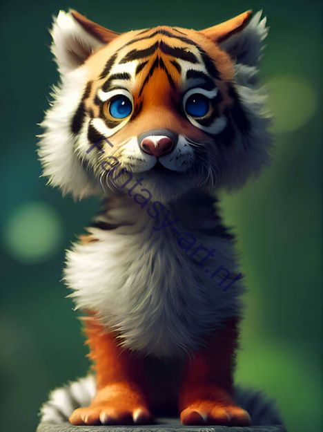 Close-up view of a cute toy tiger on a stump, in a beautiful HD digital painting showcasing intricate details and textures of the tiger's furry coat and facial features.