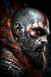 Ultra-high definition portrait of Kratos, the iconic gaming hero, with a full beard and intense expression in a square format.