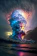 Stunning vertical cloud art showcasing glowing ominous clouds in a 4K color explosion with a face in the clouds and a beautiful contrast against the earth and pastel colors.