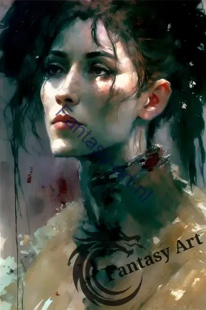 Dark Dramatic Ethereal Portrait of a Beautiful Woman with Dark Hair - Fantasy Victorian Art - Figurative Art - Thin Brush