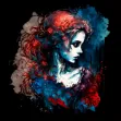 Beautifully Designed Character Illustration with Gothic and Baroque Influences in Red and Blue