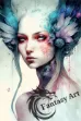 Ultra-Detailed Watercolor Art: Beautiful Female Gorgon Portrait of Ancient Cyberpunk Goddess with Feathers and Flowers in Her Head.
