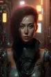 Cyberpunk art masterpiece of a woman in a futuristic suit posing for a picture with intricate details and a beautiful face