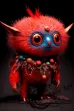 A cute demonic creature on a black background, with a red and blue color theme