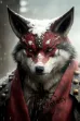 an anthropomorphic wolf monk-samurai, the red ninja, wearing a costume with a red scarf,