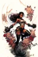 Black female boxer in fantasy art style wearing black gloves in fighter poses surrounded by concept art in an epic comic book style - Rumble Roses inspired.