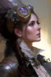 Highly Detailed Steampunk Inventor Girl Portrait with Victorian Goggles on her head, side view.