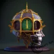 Terrarium Brain Device with surrealist sculpture and Gothic-futurist architecture, hyper-real rendering, and golden ratio illustration